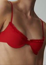 Load image into Gallery viewer, Frilled demi swim bra in red
