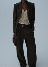 Load image into Gallery viewer, Lace-detail wool tapered trousers in brown
