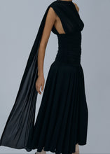 Load image into Gallery viewer, Drop-waist sheer midi dress in black
