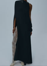 Load image into Gallery viewer, One-shoulder cape maxi dress in black
