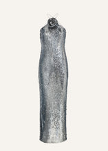 Load image into Gallery viewer, Halter-neck sequin gown in silver
