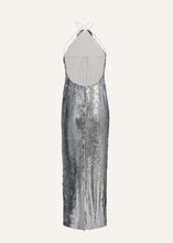 Load image into Gallery viewer, Halter-neck sequin gown in silver
