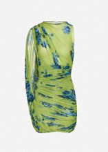 Load image into Gallery viewer, Sheer draped mini dress in green print
