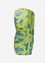 Load image into Gallery viewer, Sheer draped mini dress in green print

