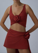 Load image into Gallery viewer, Asymmetrical draped swim skirt in red
