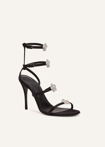 RE23 STRAPPY SANDAL BLACK SATIN CRYSTAL FLOWERS