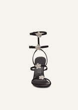 Load image into Gallery viewer, RE23 STRAPPY SANDAL BLACK SATIN CRYSTAL FLOWERS
