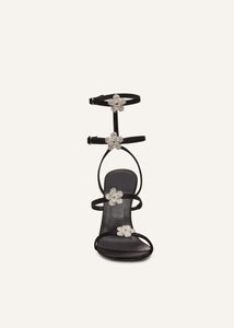 RE23 STRAPPY SANDAL BLACK SATIN CRYSTAL FLOWERS