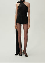 Load image into Gallery viewer, Silk wrap neck top in black
