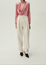 Load image into Gallery viewer, Long sleeve draped silk blouse in pink
