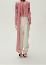 Load image into Gallery viewer, Long sleeve draped silk blouse in pink
