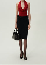 Load image into Gallery viewer, Cowl neck halter bodysuit in red
