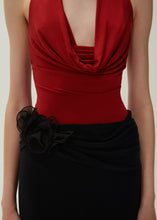 Load image into Gallery viewer, Cowl neck halter bodysuit in red
