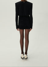 Load image into Gallery viewer, Long sleeve draped mini dress in black
