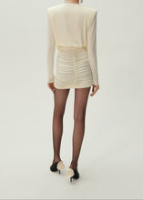 Load image into Gallery viewer, Long sleeve draped mini dress in cream
