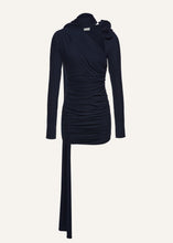 Load image into Gallery viewer, Long sleeve wrap neck mini dress in navy
