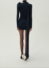 Load image into Gallery viewer, Long sleeve wrap neck mini dress in navy

