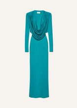 Load image into Gallery viewer, Long sleeve draped maxi dress in jade
