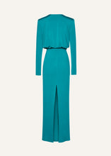 Load image into Gallery viewer, Long sleeve draped maxi dress in jade
