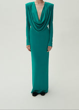 Load image into Gallery viewer, Long sleeve draped maxi dress in jade
