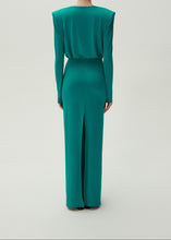 Load image into Gallery viewer, Long sleeve draped maxi dress in jade
