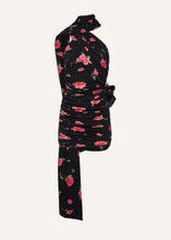 Load image into Gallery viewer, Wrap neck mini dress in black print

