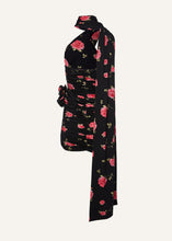 Load image into Gallery viewer, Wrap neck mini dress in black print
