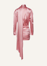 Load image into Gallery viewer, Long sleeve draped silk mini dress in pink
