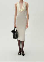 Load image into Gallery viewer, Cowl neck halter midi dress in cream
