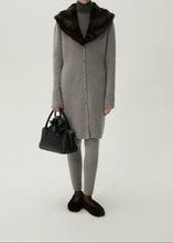 Load image into Gallery viewer, Faux fur trim cashmere cardigan in light grey
