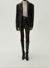 Load image into Gallery viewer, Draped leather mini skirt in black
