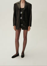 Load image into Gallery viewer, Leather scoop neck mini dress in rose embroidery
