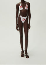 Load image into Gallery viewer, Floral strappy triangle bikini top in cream print
