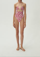 Load image into Gallery viewer, Criss cross halter swimsuit in pink print
