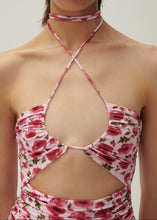 Load image into Gallery viewer, Criss cross halter swimsuit in pink print
