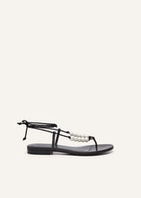 Load image into Gallery viewer, RE24 WRAP AROUND FLAT PEARLS SANDALS BLACK
