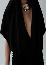 Load image into Gallery viewer, Hooded plunge maxi dress in black
