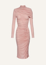 Load image into Gallery viewer, Draped high neck midi dress in pink
