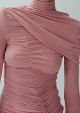 Load image into Gallery viewer, Draped high neck midi dress in pink
