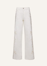 Load image into Gallery viewer, Floral embroidered denim in white
