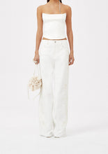 Load image into Gallery viewer, Floral embroidered denim in white
