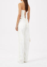 Load image into Gallery viewer, Floral embroidered denim in white
