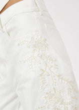 Load image into Gallery viewer, Floral embroidered denim in white
