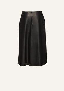 Low rise leather midi skirt in black