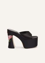 Load image into Gallery viewer, SS23 PLATFORM MULE BLACK SATIN EMBROIDERED
