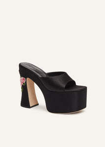 SS23 PLATFORM MULE BLACK SATIN EMBROIDERED