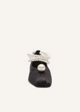 Load image into Gallery viewer, Mother of pearl ballet flats in black satin
