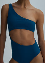 Load image into Gallery viewer, One shoulder cutout swimsuit in ocean blue

