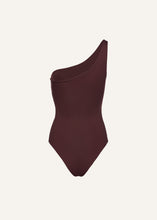 Load image into Gallery viewer, One shoulder cutout swimsuit in burgundy

