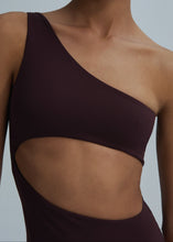 Load image into Gallery viewer, One shoulder cutout swimsuit in burgundy
